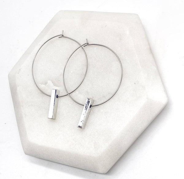 Silver Bar Hoop Earrings - Hey Hunni LLC