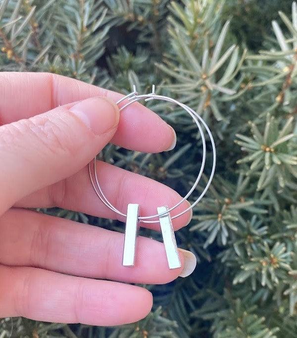 Silver Bar Hoop Earrings - Hey Hunni LLC