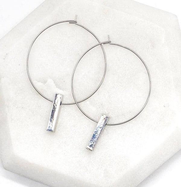 Silver Bar Hoop Earrings - Hey Hunni LLC