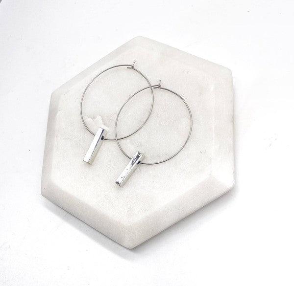 Silver Bar Hoop Earrings - Hey Hunni LLC