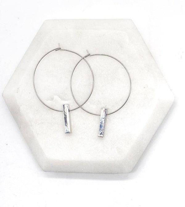 Silver Bar Hoop Earrings - Hey Hunni LLC