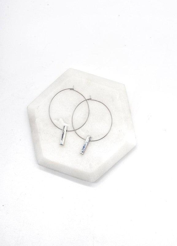 Silver Bar Hoop Earrings - Hey Hunni LLC