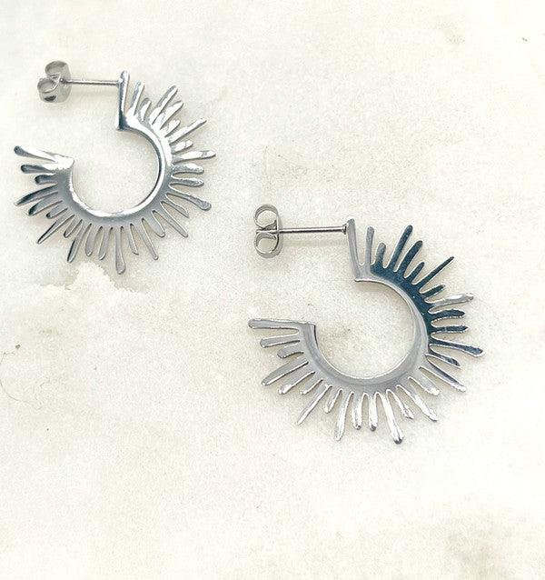 Silver Sunburst Metal Hoop Earrings - Hey Hunni LLC