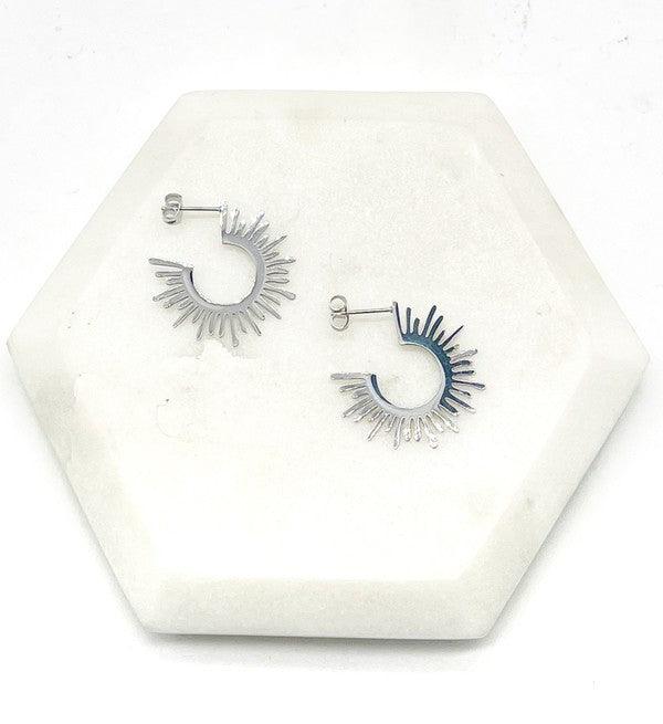 Silver Sunburst Metal Hoop Earrings - Hey Hunni LLC