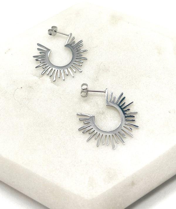 Silver Sunburst Metal Hoop Earrings - Hey Hunni LLC