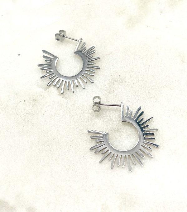 Silver Sunburst Metal Hoop Earrings - Hey Hunni LLC