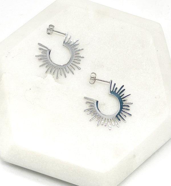 Silver Sunburst Metal Hoop Earrings - Hey Hunni LLC