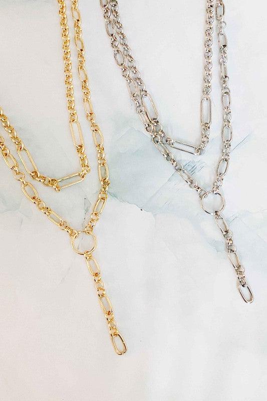 T Drop Layered Chain Necklace - Hey Hunni LLC