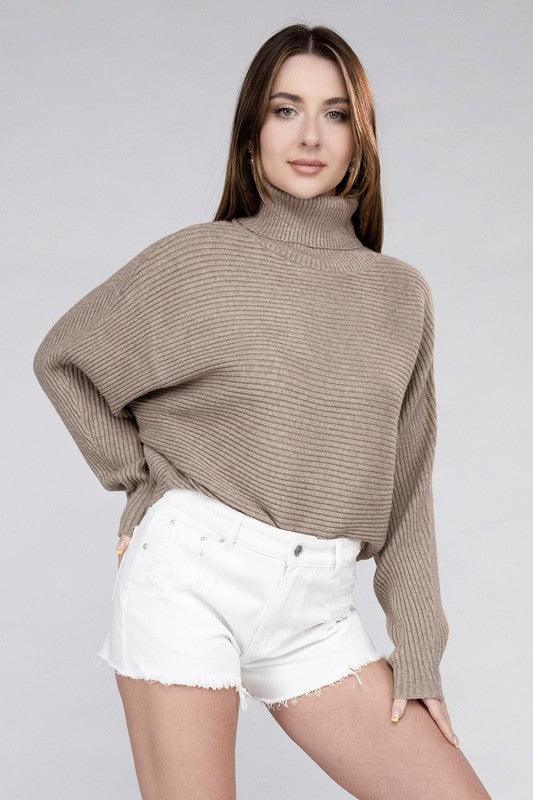 Viscose Dolman Sleeve Turtleneck Sweater - Hey Hunni LLC