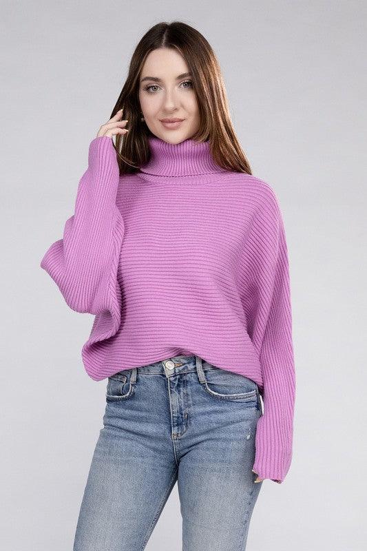 Viscose Dolman Sleeve Turtleneck Sweater - Hey Hunni LLC